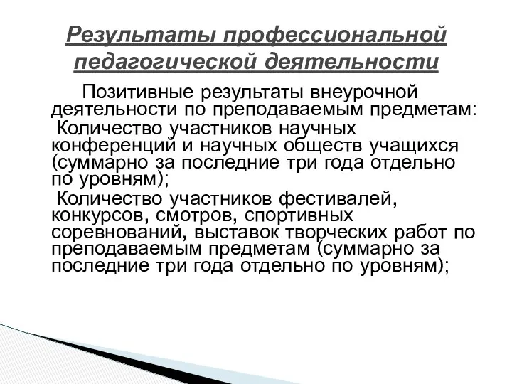 Позитивные результаты внеурочной деятельности по преподаваемым предметам: Количество участников научных конференций