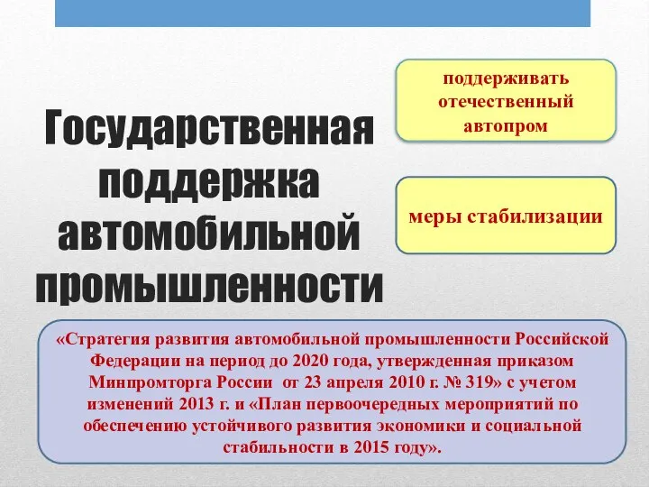 Государственная поддержка автомобильной промышленности поддерживать отечественный автопром меры стабилизации «Стратегия развития