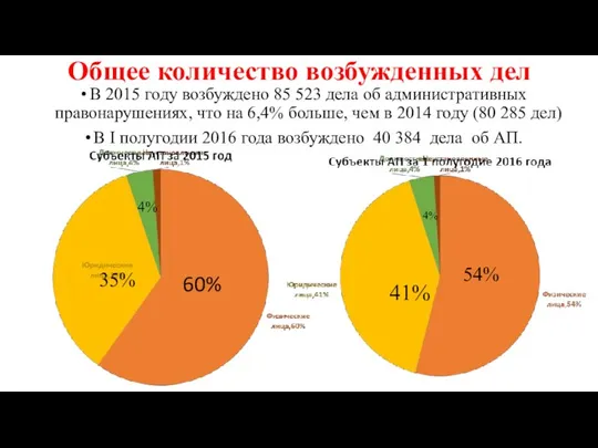 Общее количество возбужденных дел В 2015 году возбуждено 85 523 дела