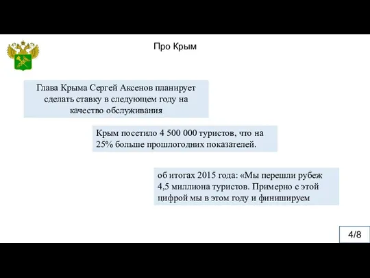 4/8 Крым посетило 4 500 000 туристов, что на 25% больше