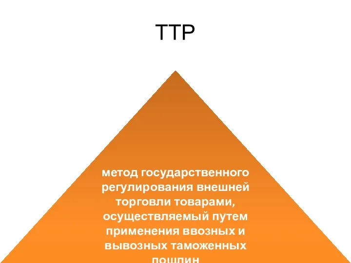 ТТР метод государственного регулирования внешней торговли товарами, осуществляемый путем применения ввозных и вывозных таможенных пошлин