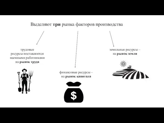 Выделяют три рынка факторов производства трудовые ресурсы поставляются наемными работниками на