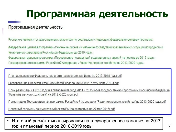 Программная деятельность Итоговый расчёт финансирования на государственное задание на 2017 год и плановый период 2018-2019 годы