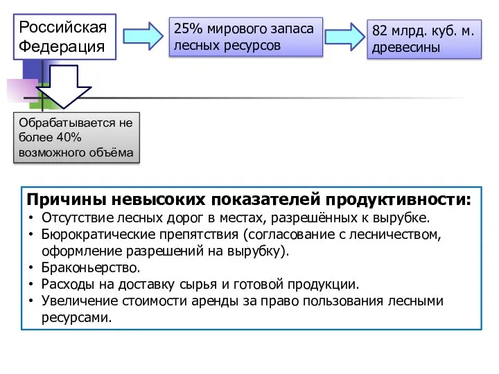 Российская Федерация 25% мирового запаса лесных ресурсов 82 млрд. куб. м.