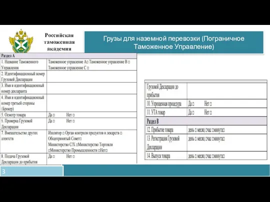 Российская таможенная академия Грузы для наземной перевозки (Пограничное Таможенное Управление) 3