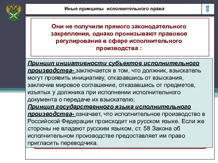 17 Иные принципы исполнительного права Они не получили прямого законодательного закрепления,