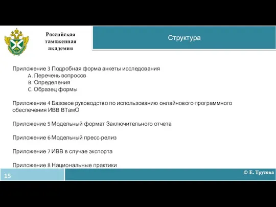 Структура Российская таможенная академия Приложение 3 Подробная форма анкеты исследования A.