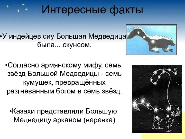 Интересные факты У индейцев сиу Большая Медведица была... скунсом. Согласно армянскому