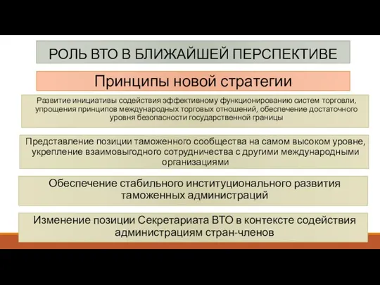 Принципы новой стратегии Развитие инициативы содействия эффективному функционированию систем торговли, упрощения