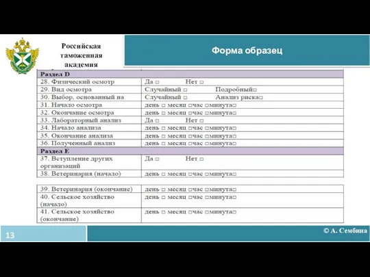 © А. Сембина Форма образец Российская таможенная академия