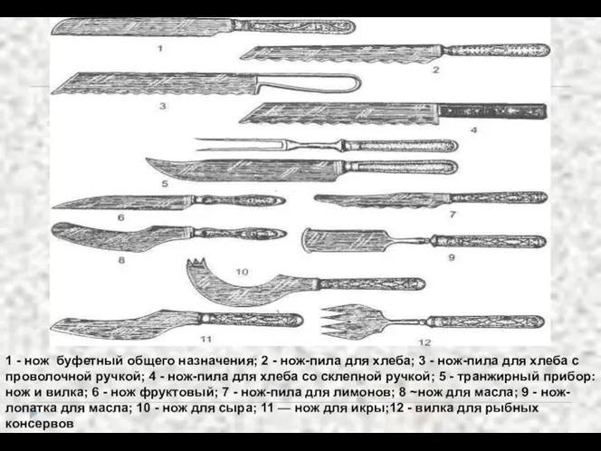 1 - нож буфетный общего назначения; 2 - нож-пила для хлеба;