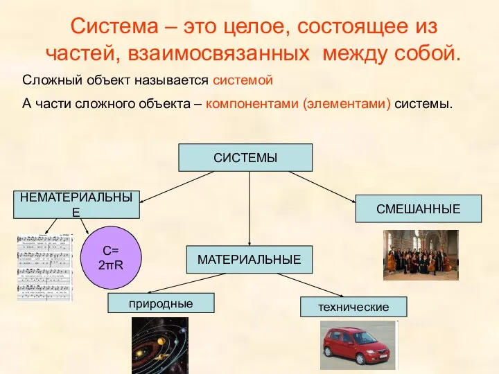 Система – это целое, состоящее из частей, взаимосвязанных между собой. СИСТЕМЫ