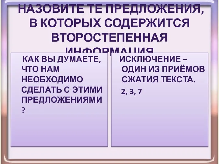 Назовите те предложения, в которых содержится второстепенная информация Как вы думаете,