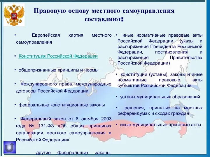 Европейская хартия местного самоуправления Конституция Российской Федерации общепризнанные принципы и нормы