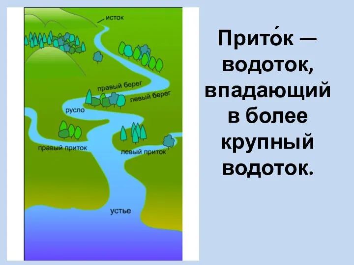 Прито́к — водоток, впадающий в более крупный водоток.