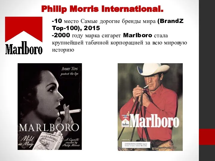 Philip Morris International. -10 место Самые дорогие бренды мира (BrandZ Top-100),