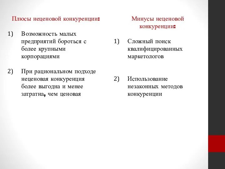 Плюсы неценовой конкуренции: Возможность малых предприятий бороться с более крупными корпорациями