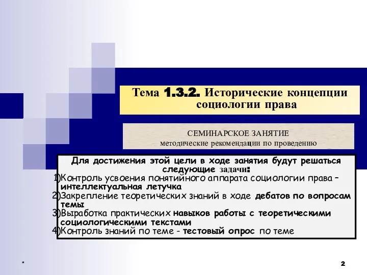 * * СЕМИНАРСКОЕ ЗАНЯТИЕ методические рекомендации по проведению Тема 1.3.2. Исторические