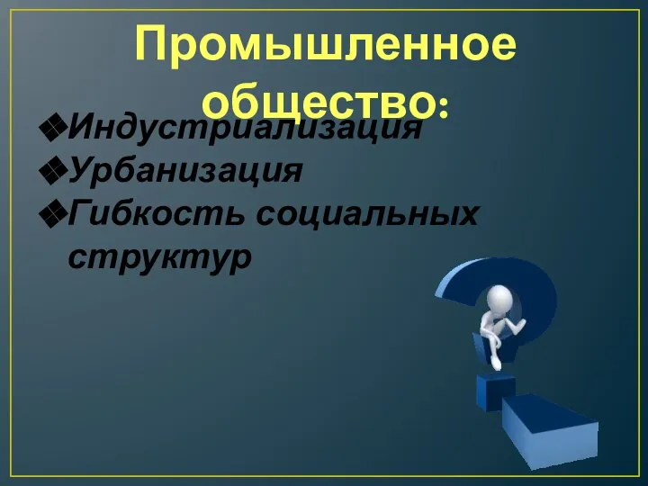 Промышленное общество: Индустриализация Урбанизация Гибкость социальных структур