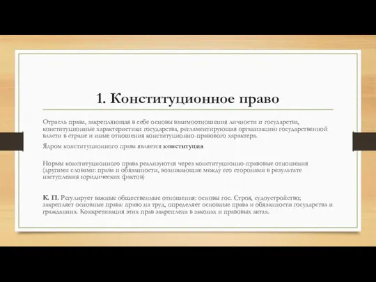 1. Конституционное право Отрасль права, закрепляющая в себе основы взаимоотношения личности