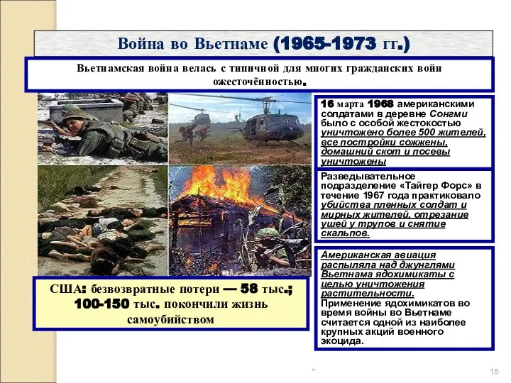 Война во Вьетнаме (1965-1973 гг.) Вьетнамская война велась с типичной для