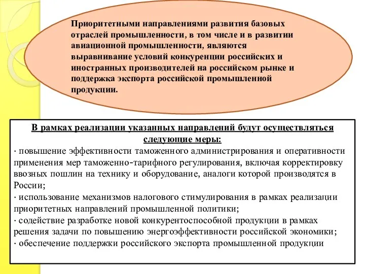 Приоритетными направлениями развития базовых отраслей промышленности, в том числе и в