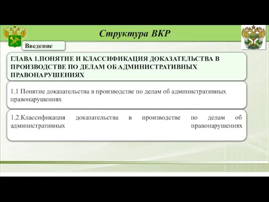 Структура ВКР Введение ГЛАВА 1.ПОНЯТИЕ И КЛАССИФИКАЦИЯ ДОКАЗАТЕЛЬСТВА В ПРОИЗВОДСТВЕ ПО