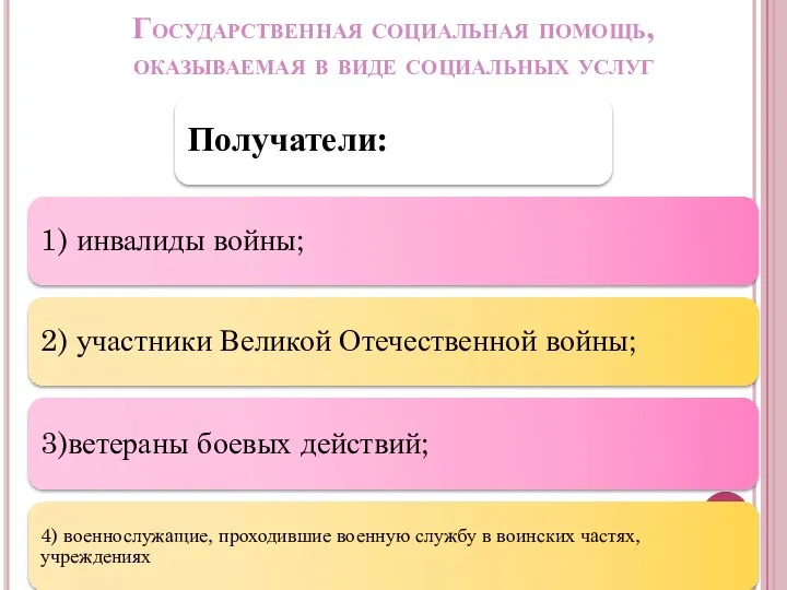 Государственная социальная помощь, оказываемая в виде социальных услуг