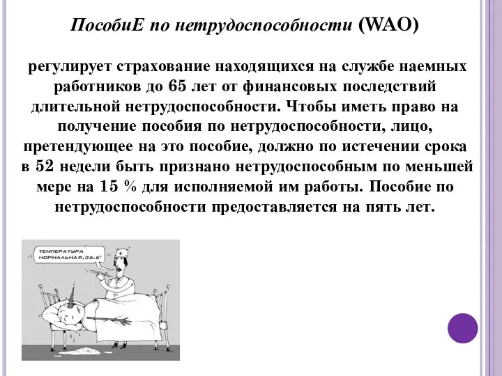 ПособиЕ по нетрудоспособности (WAO) регулирует страхование находящихся на службе наемных работников