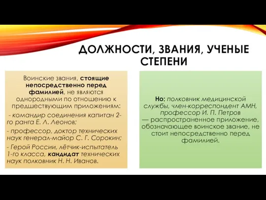 Должности, звания, ученые степени