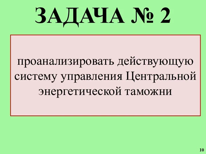 ЗАДАЧА № 2 проанализировать действующую систему управления Центральной энергетической таможни