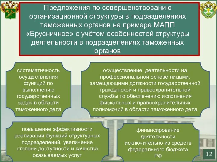 12 Предложения по совершенствованию организационной структуры в подразделениях таможенных органов на