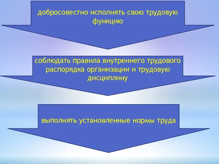 добросовестно исполнять свою трудовую функцию соблюдать правила внутреннего трудового распорядка организации