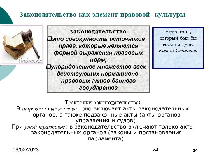 09/02/2023 Законодательство как элемент правовой культуры законодательство это совокупность источников права,