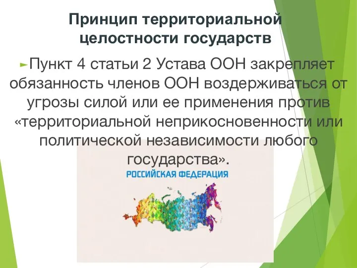 Принцип территориальной целостности государств Пункт 4 статьи 2 Устава ООН закрепляет