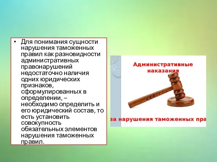 Для понимания сущности нарушения таможенных правил как разновидности административных правонарушений недостаточно