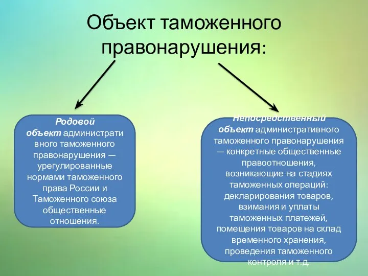 Объект таможенного правонарушения: Родовой объект административного таможенного правонарушения — урегулированные нормами