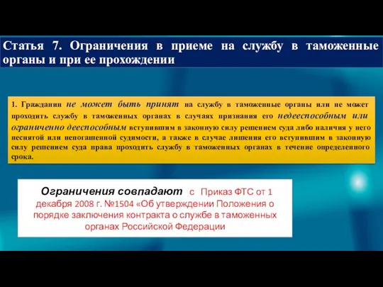 Статья 7. Ограничения в приеме на службу в таможенные органы и