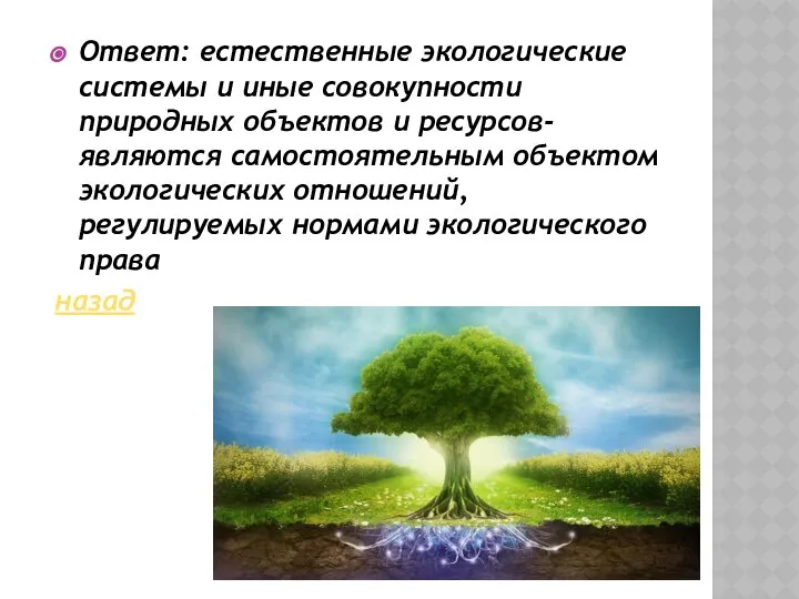 Ответ: естественные экологические системы и иные совокупности природных объектов и ресурсов-