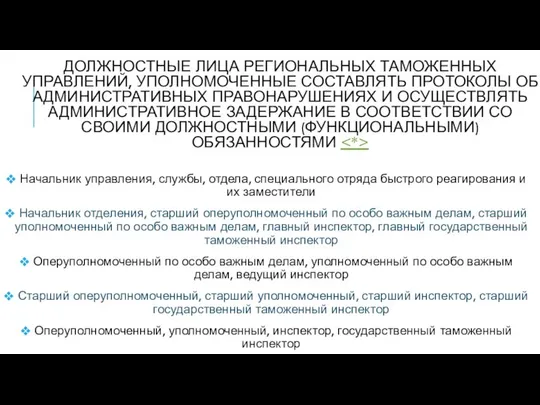 Должностные лица региональных таможенных управлений, уполномоченные составлять протоколы об административных правонарушениях