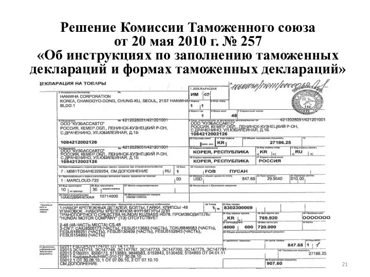 Решение Комиссии Таможенного союза от 20 мая 2010 г. № 257