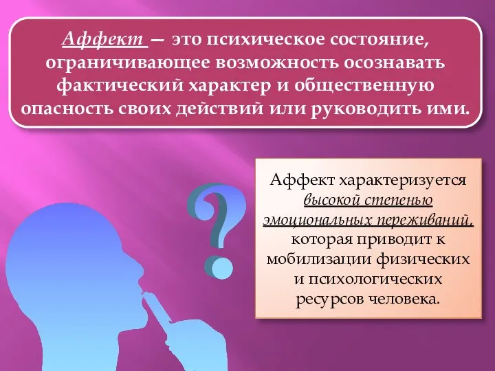 Аффект — это психическое состояние, ограничивающее возможность осознавать фактический характер и