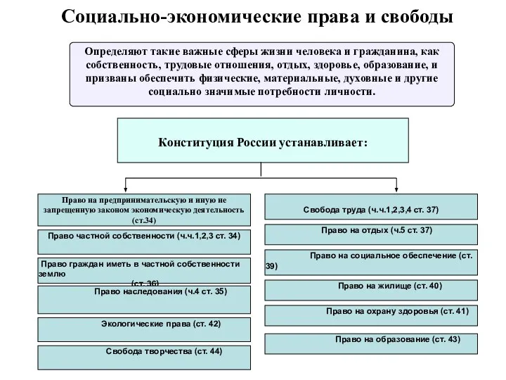 Определяют такие важные сферы жизни человека и гражданина, как собственность, трудовые