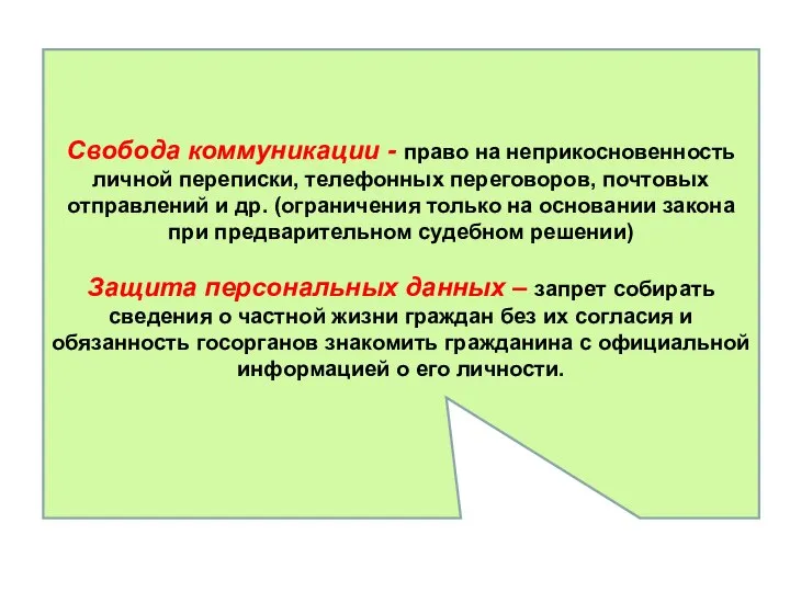 Свобода коммуникации - право на неприкосновенность личной переписки, телефонных переговоров, почтовых