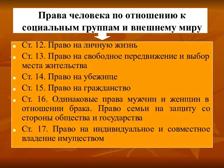 Права человека по отношению к социальным группам и внешнему миру Ст.