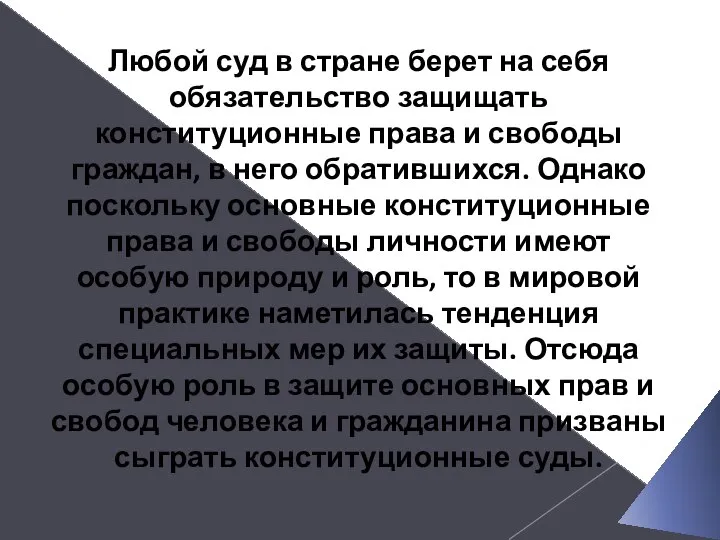 Любой суд в стране берет на себя обязательство защищать конституционные права