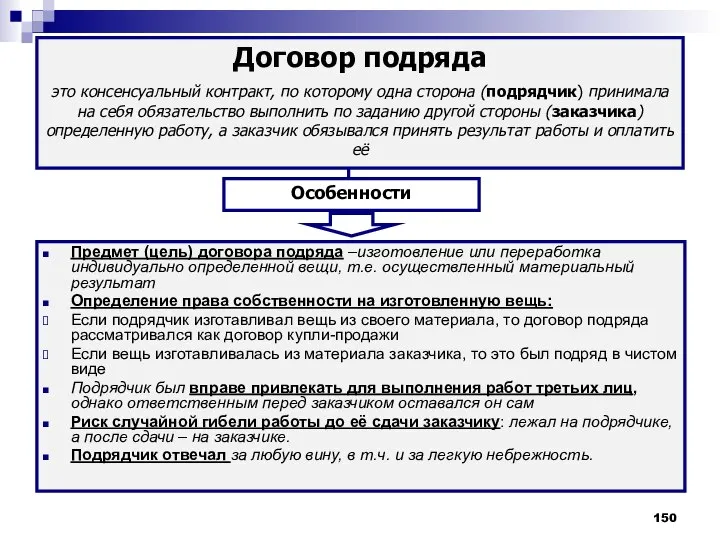 Предмет (цель) договора подряда –изготовление или переработка индивидуально определенной вещи, т.е.