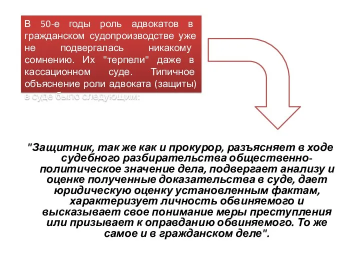 "Защитник, так же как и прокурор, разъясняет в ходе судебного разбирательства