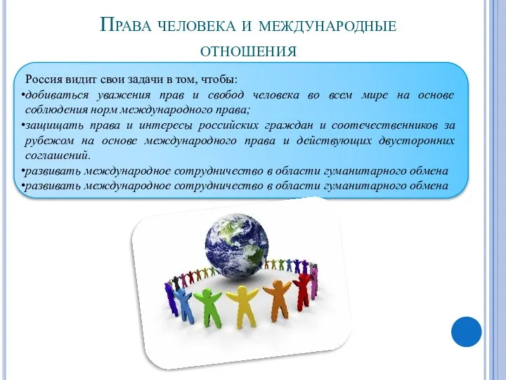 Права человека и международные отношения Россия видит свои задачи в том,