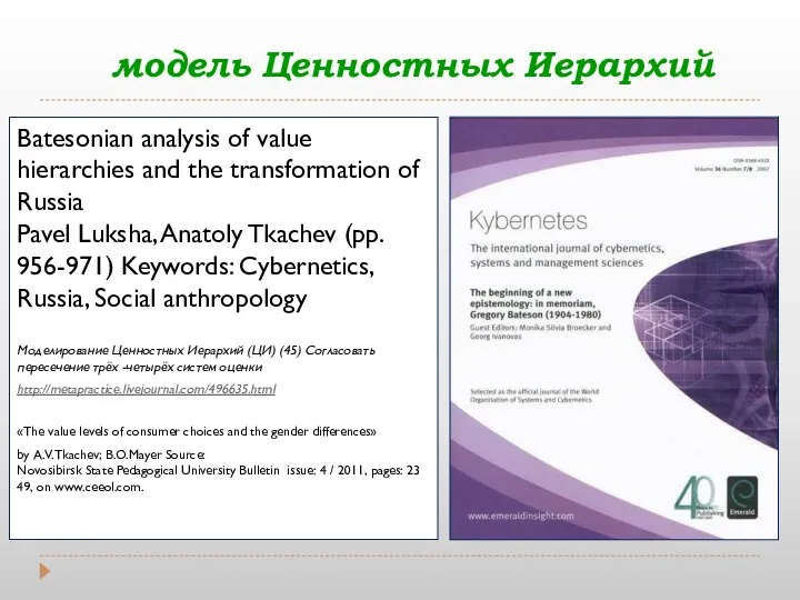 модель Ценностных Иерархий Batesonian analysis of value hierarchies and the transformation